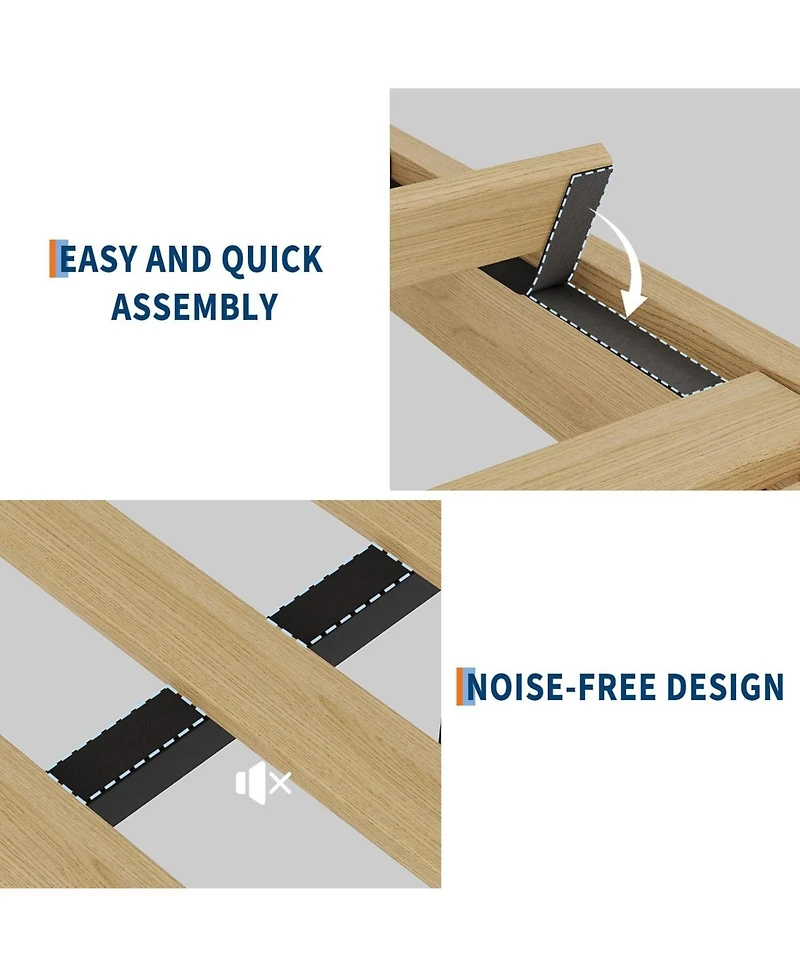 gaomon Boucle Upholstered Bed Frame with Led & Charging Station, Solid Wood Slats, No Box Spring Needed