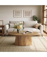 Tribesigns Oval Coffee Table, 47-Inch Living Room Table with Polygonal Pedestal, Modern Center Accent Furniture, Child-Friendly, Yellowish Brown