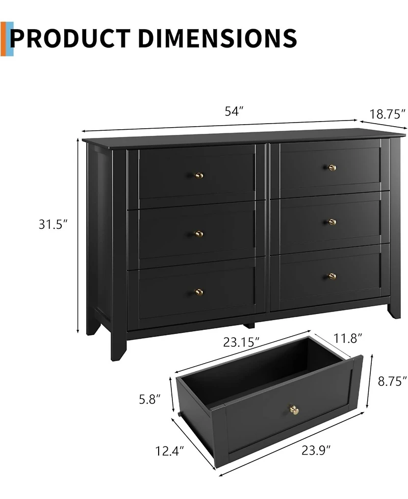 gaomon 6 Drawer Dresser for Bedroom, Modern Wood Storage Cabinet Living Room, Closet or Entryway