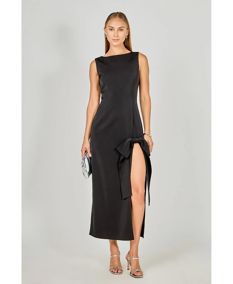 endless rose Women's Slit Maxi Dress with Bow