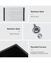 flynama huluwat Black Quartz Composite Kitchen Sink Double Bowl Undermount