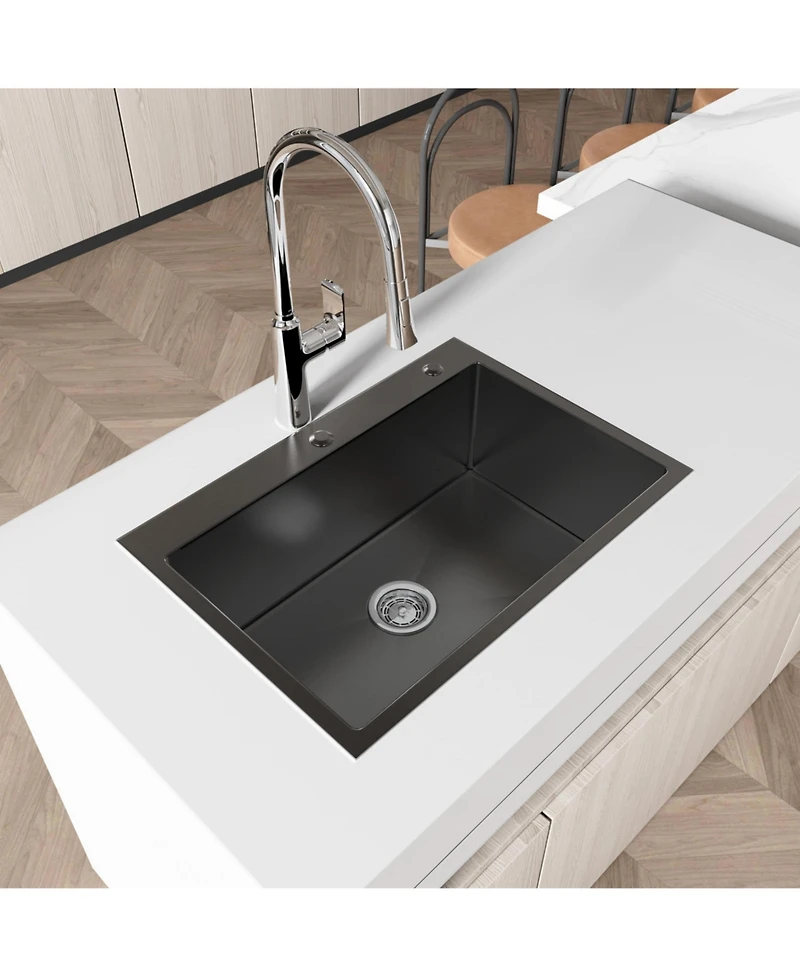 flynama 23x19inch Black Stainless Steel Kitchen Sink Undermount Single Bowl Handmade
