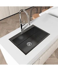 flynama 23x19inch Black Stainless Steel Kitchen Sink Undermount Single Bowl Handmade