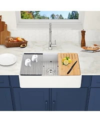 flynama 30x20inch Fireclay Workstation Farmhouse Kitchen Sink Apron Front Deep Single Bowl