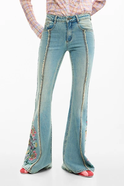 Desigual Women's Denim pants with floral stitching