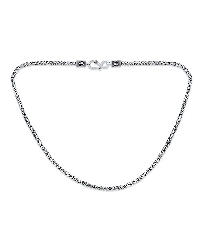Bling Jewelry Bali Balinese Handmade 3MM Oxidized Sterling Silver Byzantine Link Chain Necklace