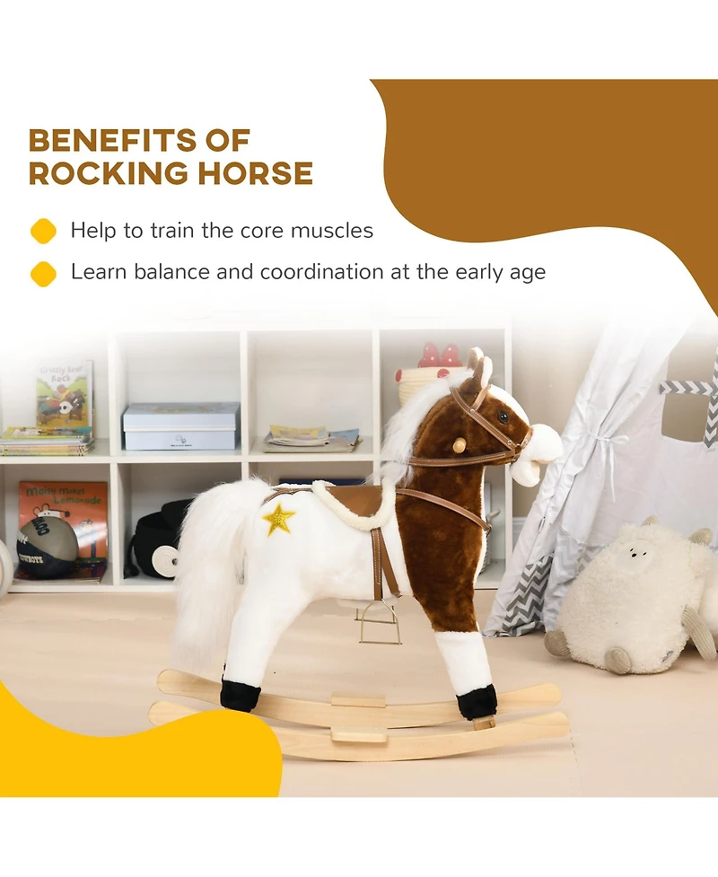 Qaba Rocking Horse Toddler Ride on Horse with Sound Saddle, Brown