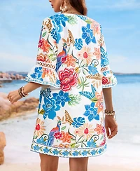 Cupshe Women's Field Notes Floral Blue Mini Beach Dress