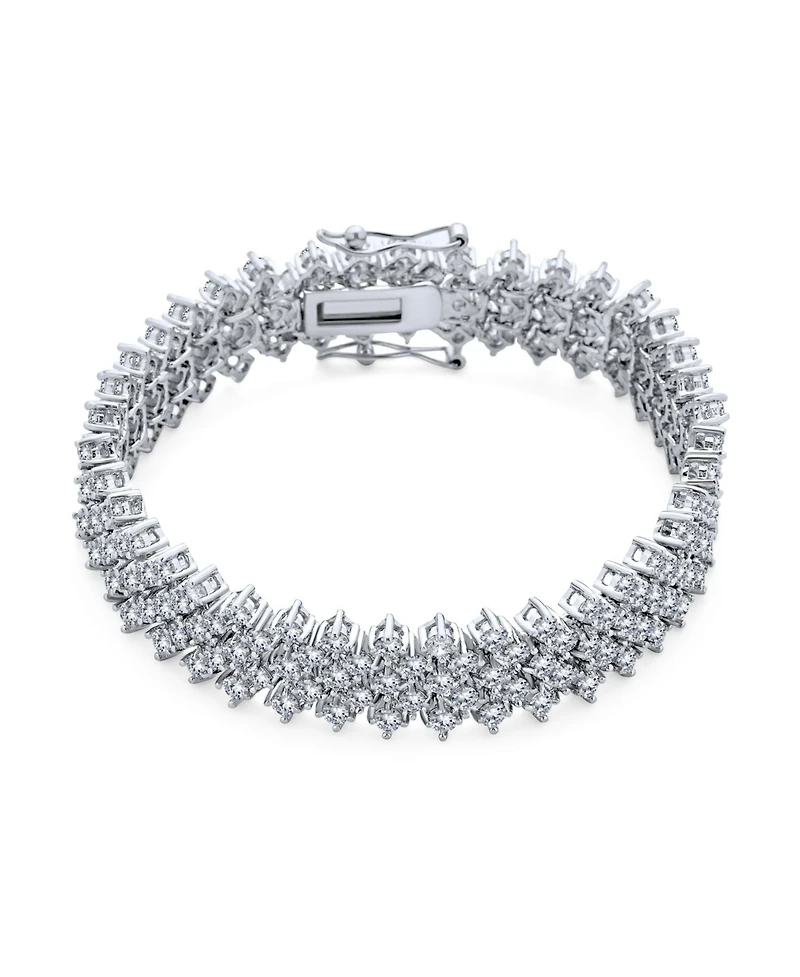 Bling Jewelry Special Occasion Jewelry Multi Row Wide Cubic Zirconia Cz Statement Bracelet Silver Plated
