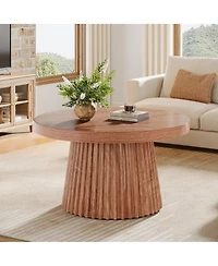 Tribesigns 31.5" Round Coffee Table, Farmhouse Center Table with Fluted Base, Walnut