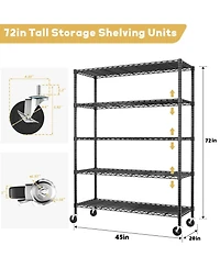 Lovmor 5-Tier 45 in W x 78 in H x 20 in D Height Adjustable Garage Wire Shelving Unit with wheels