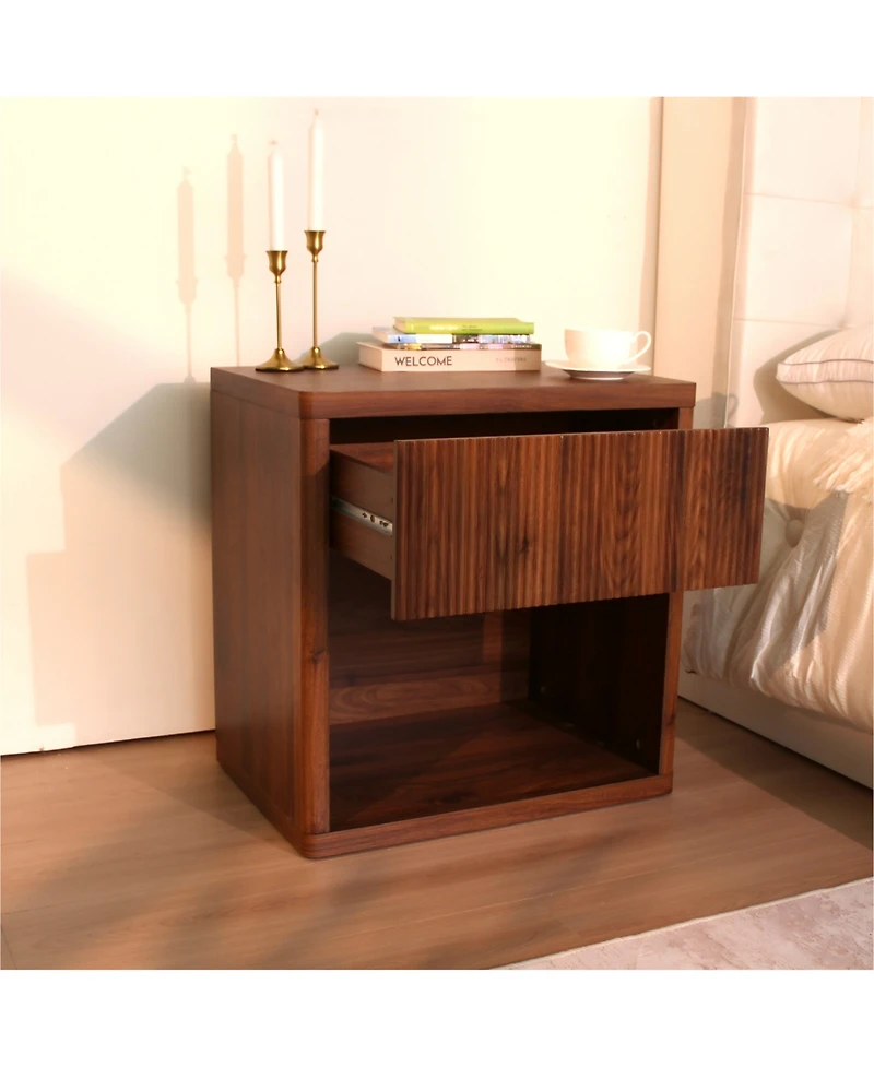 Cesicia Mdf Mid Century Nightstand with Drawer, Fluted Bed Side Table End for Bedroom Living Room Sofa Couch