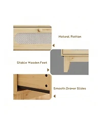 gaomon Home Rattan Nightstand With Drawers Modern Large Bedside Table Night Stand For Bedroom