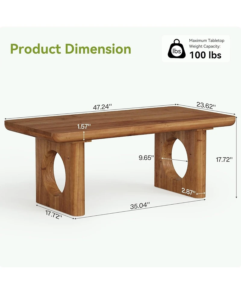 Tribesigns Solid Wood Coffee Table, Modern Farmhouse Coffee Table with Thick Tabletop, Rectangle Center Table