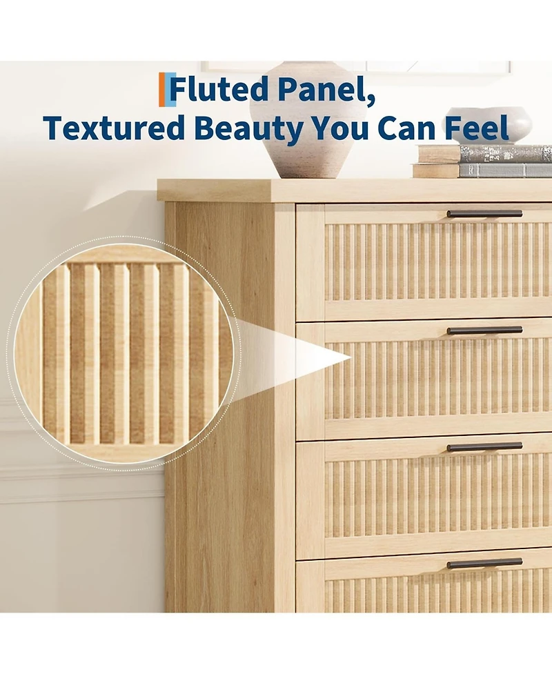 gaomon Fluted Dresser for Bedroom with 5 Drawers, 42.9 in Tall Chest of Large DrawersLarge Clothes Storage Cabinet,Wood Dresser, Tv Stand for Bedroom