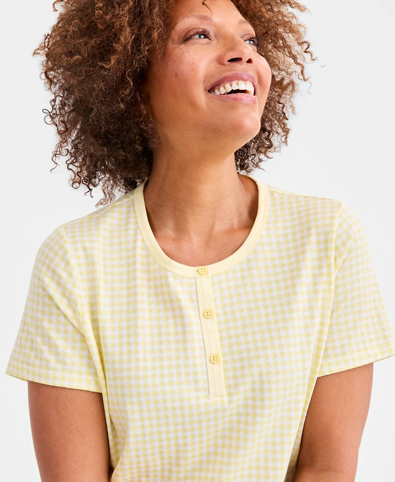 Charter Club Women's Cotton Essential Short-Sleeve Henley Sleepshirt, Macy's Exclusive