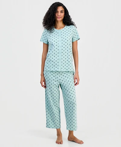 Charter Club Women's 2-Pc. Cotton Printed Cropped Pajamas Set, Created for Macy's