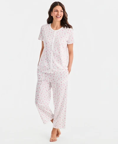 Charter Club Women's 2-Pc. Cotton Printed Cropped Pajamas Set, Created for Macy's