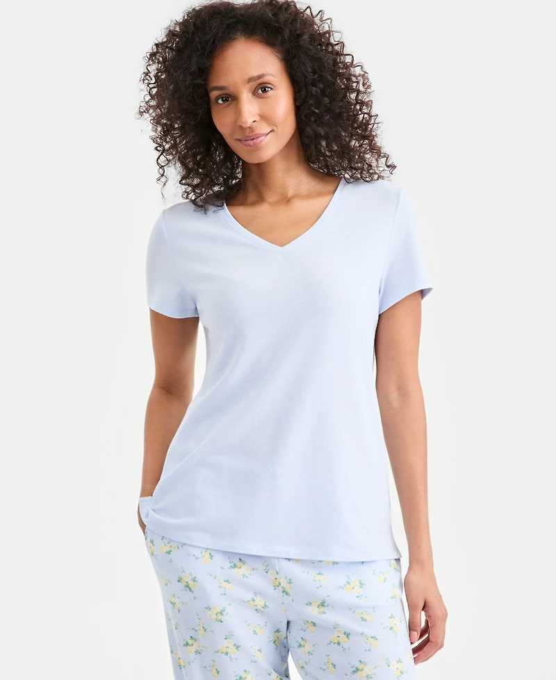 Charter Club Women's Solid V-Neck Short-Sleeve Sleepwear Top, Created for Macy's