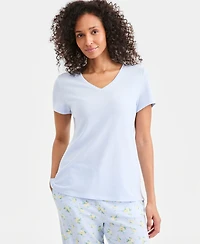 Charter Club Women's Solid V-Neck Short-Sleeve Sleepwear Top, Created for Macy's