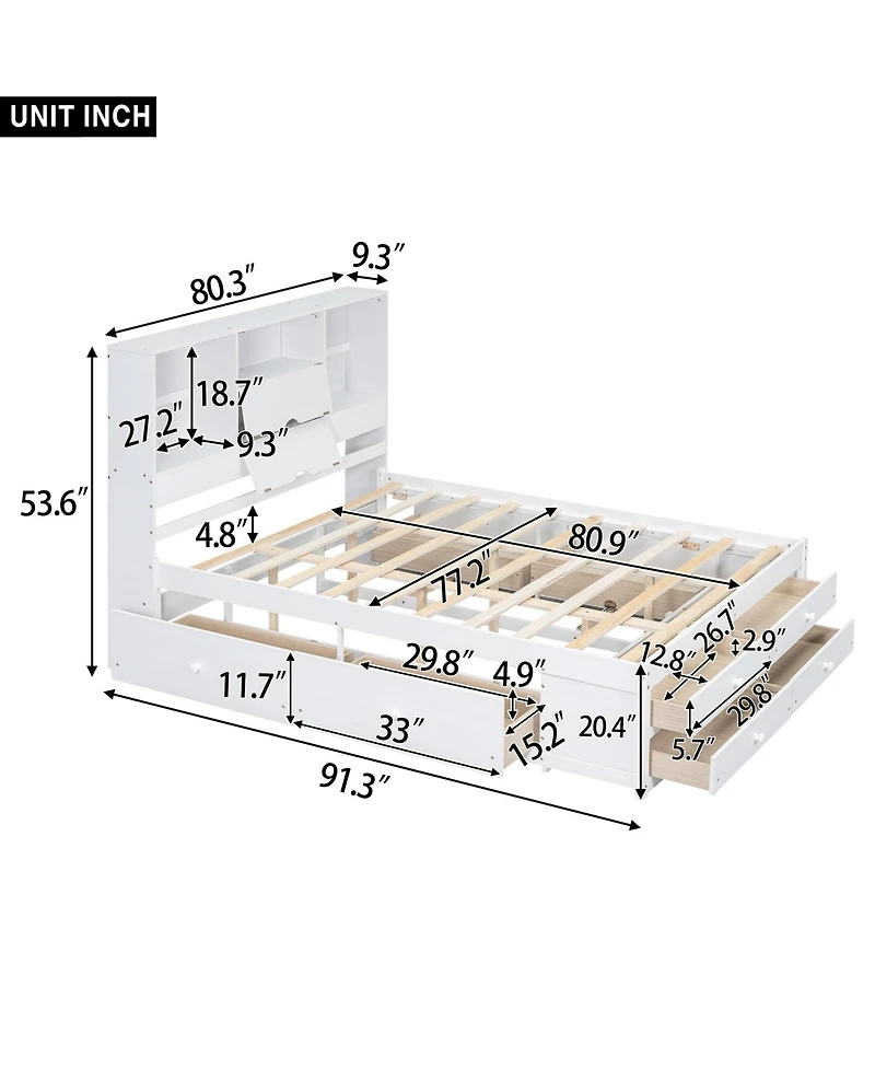 Boyel Living King Size Platform Bed with Storage Headboard and 8 Drawers