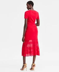 I.N.C. International Concepts Pointelle Stripe Short Sleeve Sweater Midi Skirt