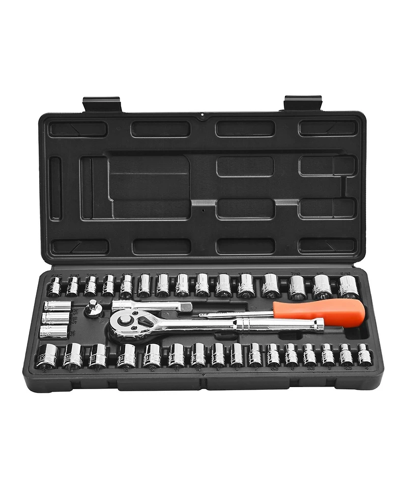 Mecale 39-Piece Socket & Ratchet Set, 1/4" & 3/8" Drive Sae & Metric, Ratchet Wrench, Accessories, Storage Case, Cr-v Steel