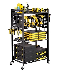 Mecale 4-Tier Tool Cart, 150 lb Capacity, Rolling Drill Holder & Storage Rack on Wheels.