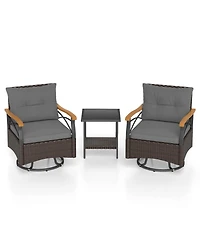 Slickblue 3-Piece Outdoor Swivel Chair Set with Glass Side Table