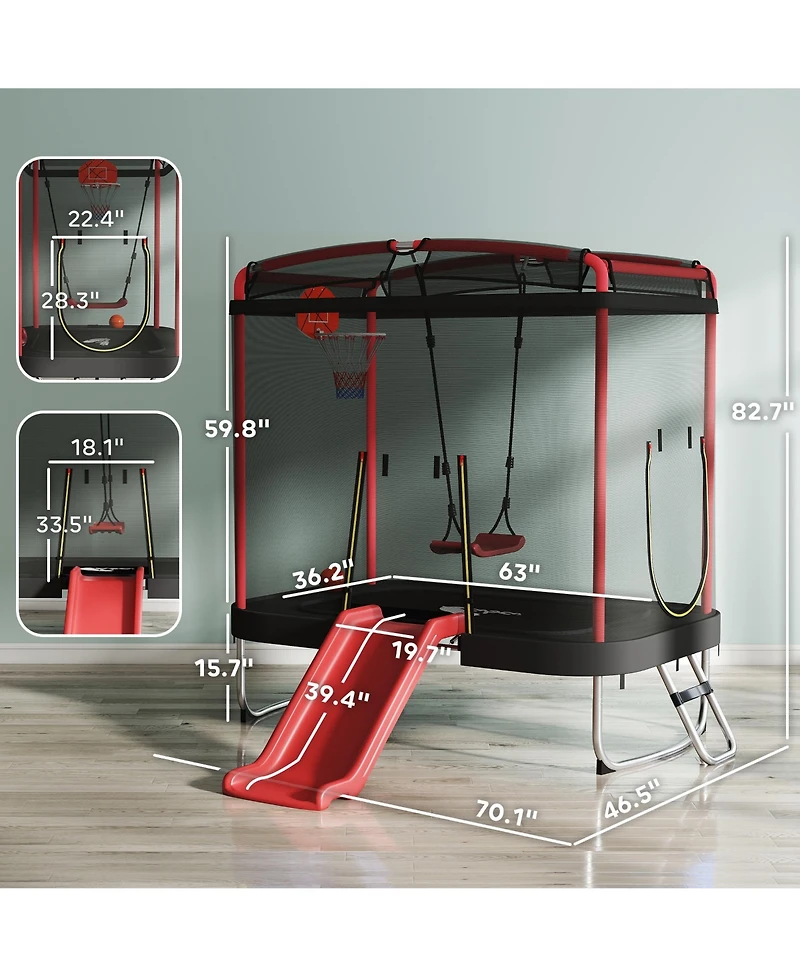 Qaba 4 x 6FT Trampoline for Kids Indoor & Outdoor with Slide,