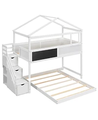 Boyel Living Twin Over Full House Bunk Bed with Storage Staircase and Blackboard
