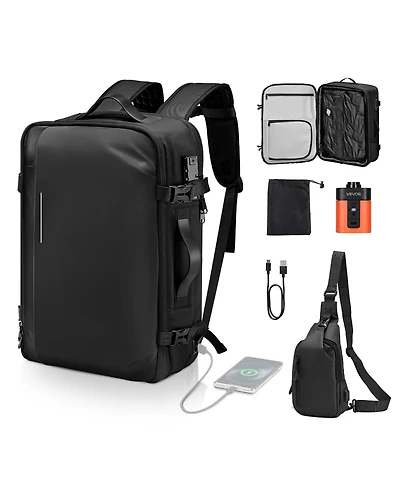 Mecale 65L Expandable Vacuum Seal Compression Travel Backpack with Pump, Tsa-Approved Lock, Water-Resistant Carry-On Luggage, Black