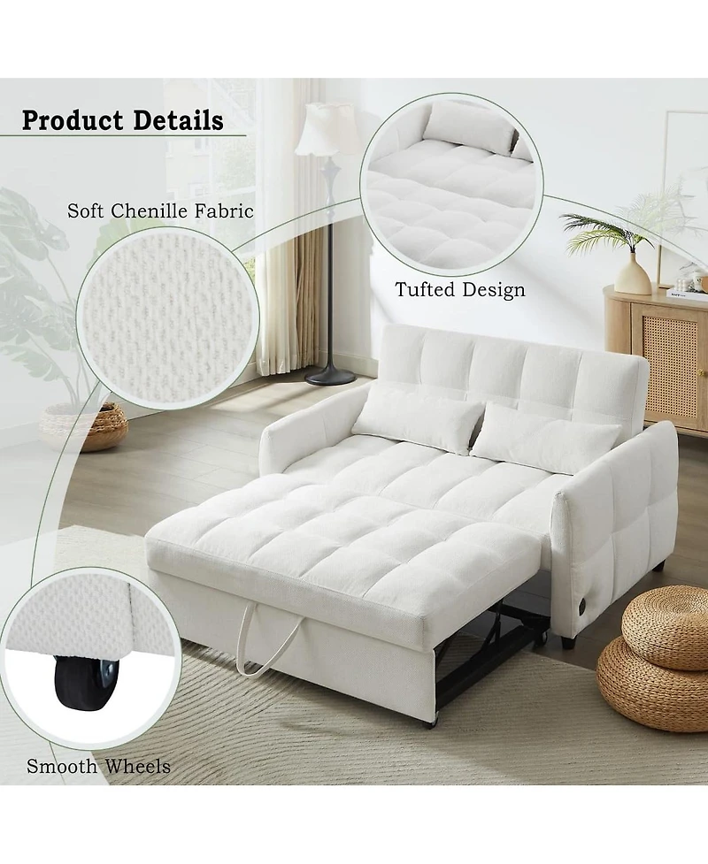 Maison Boucle 52.8'' Usb Convertible Sleeper Sofa Bed with Adjustable Backrest