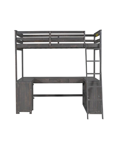 Boyel LivingTwin Size Loft Bed with U-shaped Desk, Drawers and Storage Shelves