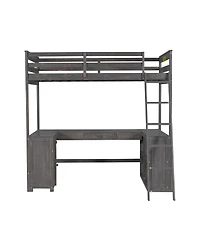 Boyel LivingTwin Size Loft Bed with U-shaped Desk, Drawers and Storage Shelves