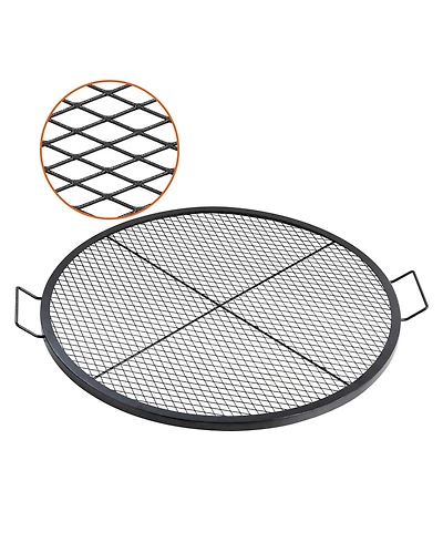 Ecooso 36" Round X-Marks Fire Pit Grill Grate, Heavy Duty Steel Cooking Grate with Handle and Support X Wire, Black