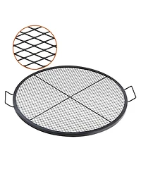 Ecooso 36" Round X-Marks Fire Pit Grill Grate, Heavy Duty Steel Cooking Grate with Handle and Support X Wire, Black
