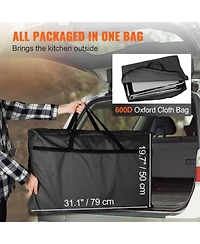 Mecale Camping Kitchen Table, Folding Outdoor Cook Station with 3 Cupboards & Windscreen, Carry Bag, Black