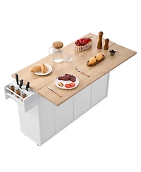 Volenca 60" Kitchen Island Cart with Wood Top, Drop Leaf, Drawers & Storage Racks.