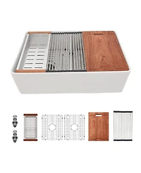 flynama huluwat 33x20x10inch White Farmhouse Sink Ceramic Porcelain Double Bowl Workstation Kitchen