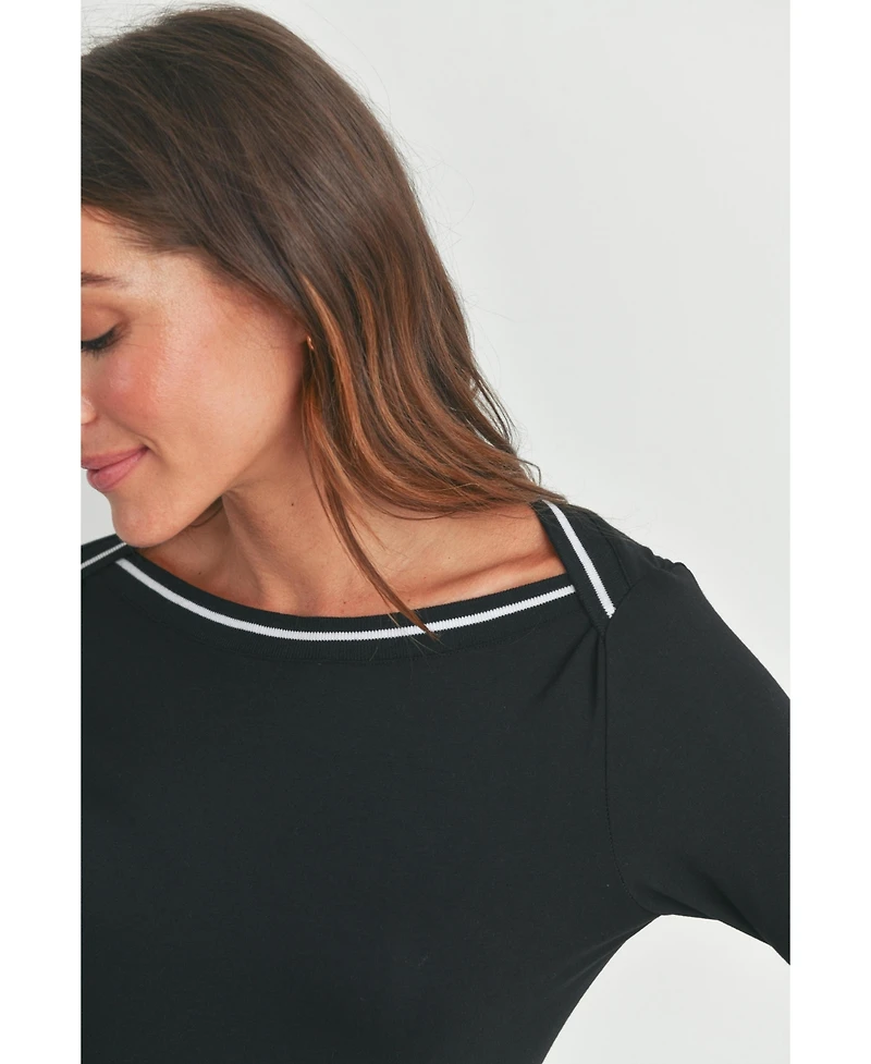 Hello Miz Maternity Fitted Boat Neck Long Sleeve Top