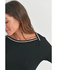 Hello Miz Maternity Fitted Boat Neck Long Sleeve Top