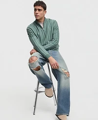 Mode of One Men's Relaxed-Fit Long-Sleeve Stripe Quarter-Zipper Sweater, Macy's Exclusive
