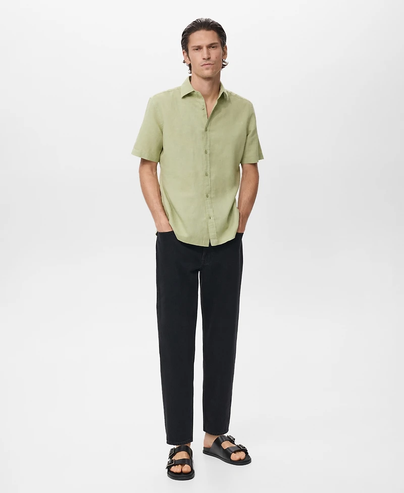 Mango Men's Short Sleeve Linen-Blend Shirt