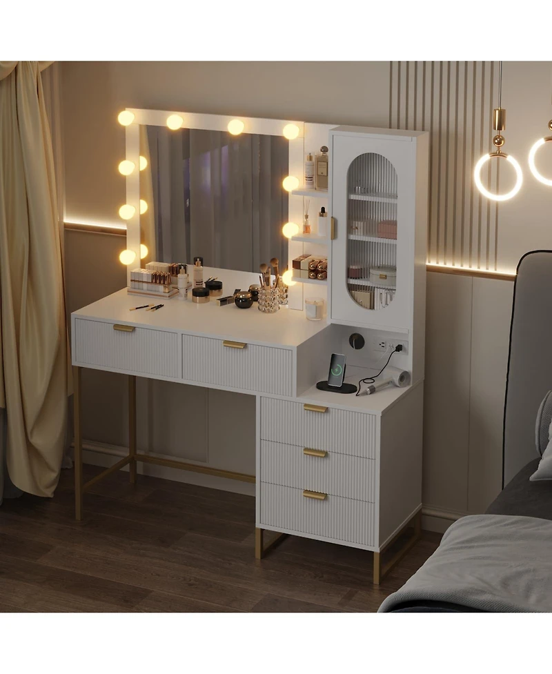 gaomon Vanity Benches, Modern Makeup Vanity Desk with Adjustable Mirror