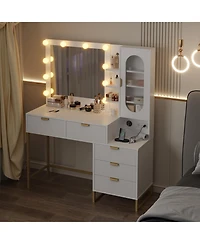 gaomon Vanity Benches, Modern Makeup Vanity Desk with Adjustable Mirror