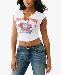 True Religion Women's Short Sleeve Distressed Buddha T-Shirt
