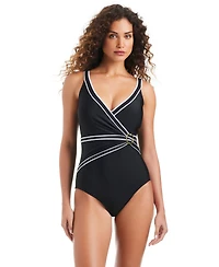 Beyond Control Women's Ring-Detail Deep V-Neck One-Piece Swimsuit