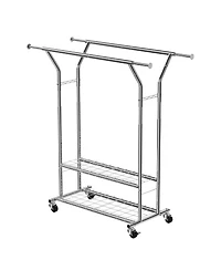 Ecooso Rolling Clothes Rack with 2 Hanging Rods & 2 Shelves, Adjustable Height, 264 lb Capacity, Carbon Steel Garment Rack with Wheels