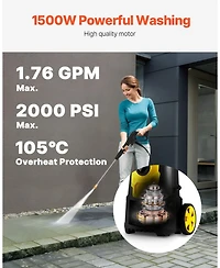 Mecale Electric Pressure Washer, 2000 Psi, 1.76 Gpm Max, 30 ft Hose, 5 Quick-Connect Nozzles, Foam Cannon, Etl Listed
